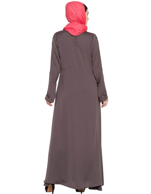 Women Hand embroidered at chest and sleeve A line Nida abaya Brown Women Online shopping USA